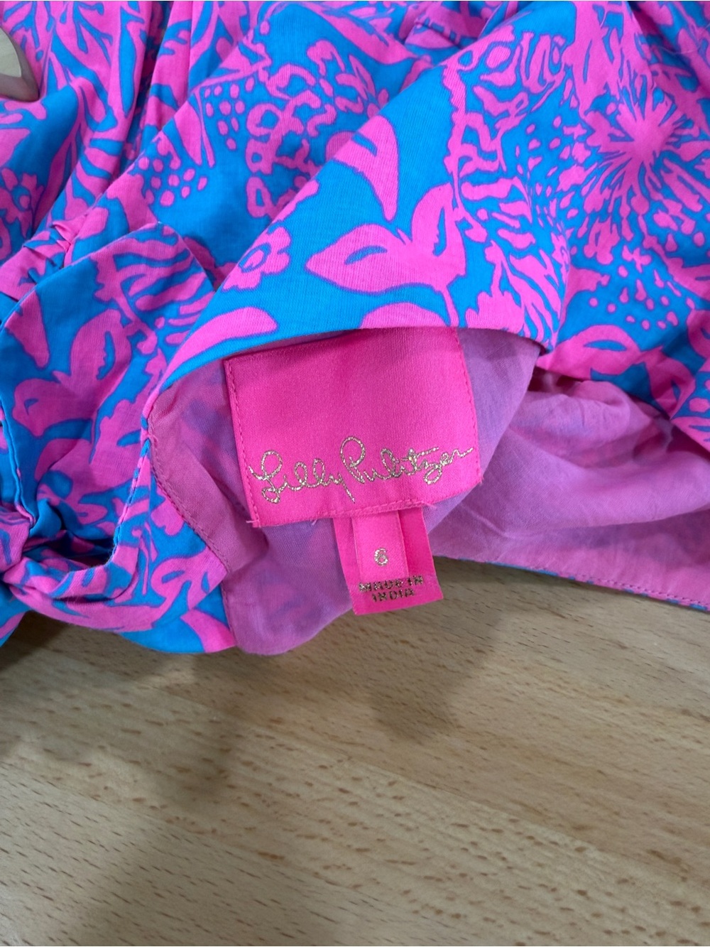 Lilly Pulitzer Suzie Short Puff Sleeve Cotton Aura Pink Leaf Mini Dress Size 6 - Picture 6 of 8